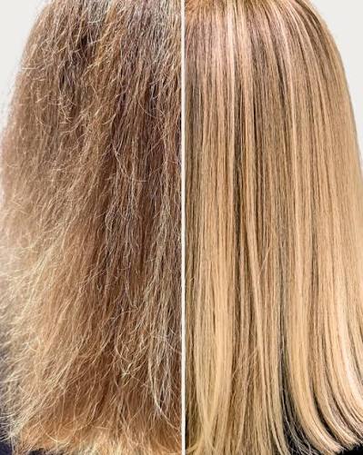 Confronto capelli sfibrati prima e dopo la ricostruzione